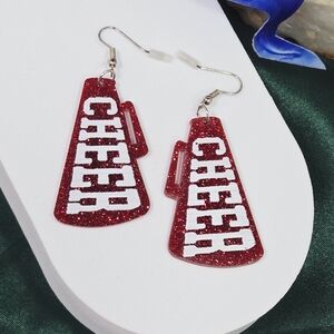 Red Glitter Cheer Megaphone Earrings 📣 School Spirit Cheerleader Glam Dangles